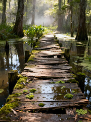 wooden bridge over the river