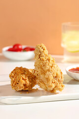 Crispy Fried Chicken Thighs with Golden Coating and Dipping Sauces