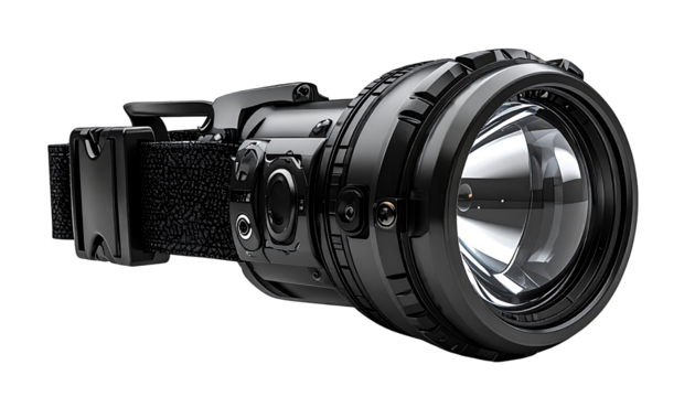High-tech, black headlamp.  Modern design