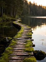 wooden bridge over lake