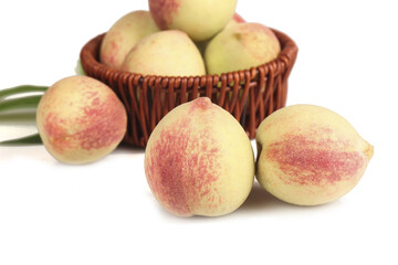 Fresh Ripe Peaches in Wicker Basket - Summer Fruit Harvest