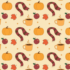 Cozy Autumn seamless pattern with pumpkins