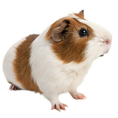 Adorable guinea pig with brown and white fur isolated on transparent background, a charming pet with a curious expression
