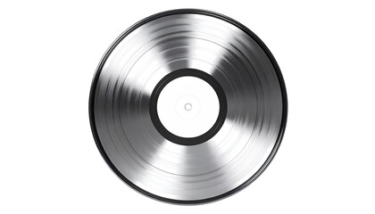 A glossy, metallic silver vinyl record