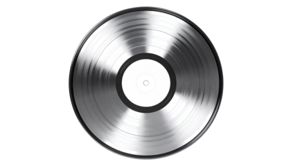 A glossy, metallic silver vinyl record