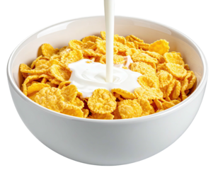 Milk pouring over cereal in a bowl