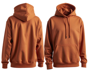 Two-sided view of a rust-colored hoodie