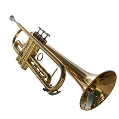 Obraz premium Brass trumpet isolated on transparent background, a classic musical instrument for jazz, classical, and other genres of music