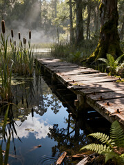 wooden bridge in the forest