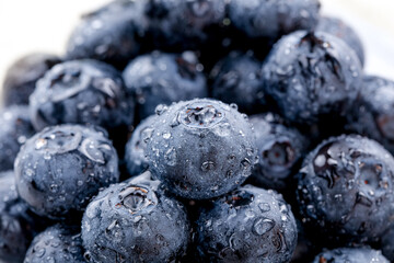 Fresh Blueberries with Water Drops - Healthy Organic Fruit Berry Close-up