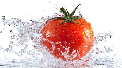 tomato in water splash isolated on a white background	