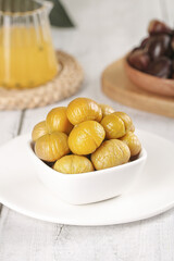 Peeled Chestnuts in White Bowl - Golden Autumn Snack Food