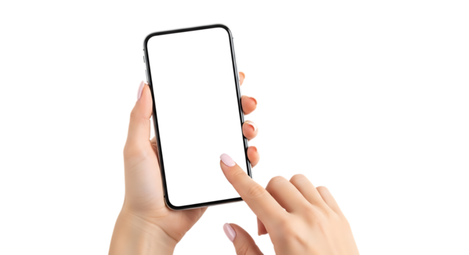 Woman using modern smartphone with blank white screen for mockup purpose