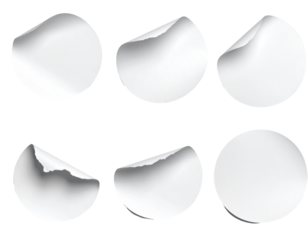 Blank circular stickers with peeled corners