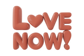 Sculpted word "love" with a heart detail, accompanied by "now!" in a playful, 3D design.