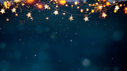 Christmas lights and sparkling stars background