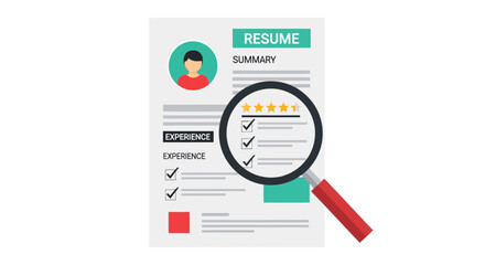 Professional Resume Review and Job Application Process. Magnifying Glass Analyzing Candidate Experience for Hiring Success and Career Development
