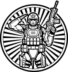 Soldier in uniform saluting isolated on white background in vector format