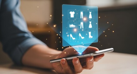 A person using a smartphone to shop for clothes online, showcasing the convenience of mobile ecommerce and the integration of technology in fashion retail, with a focus on user experience