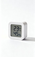 Digital Thermometer and Hygrometer displaying 23 degrees Celsius and 45% humidity on a white background