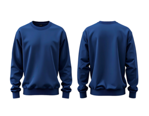 Front and back view of a royal blue crew neck sweatshirt