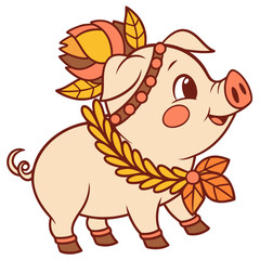 Charming SVG of a Gentle Miniature Pig, styled in a Thanksgiving theme with Grateful Harvest hues