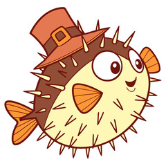 Grateful Harvest colored Pufferfish with a Dreamy touch, placed in a Thanksgiving theme