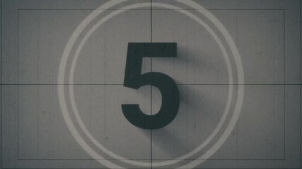 film Leader Countdown, Old Movie Countdown Film Reel, Imitation of an Old Movie with Noise and Scratches Black and White