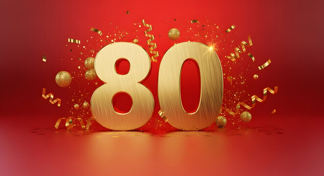 Golden Celebration Anniversary Eightieth Milestone Event Party Festive Invitation Card Birthday Banner Retirement Jubilee Luxury Decoration Congratulation Eighty Age