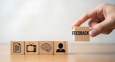 Customer feedback concept hand placing wooden block with word feedback