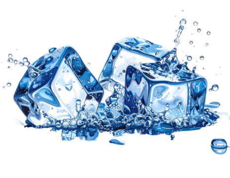 Ice cubes splashing in water
