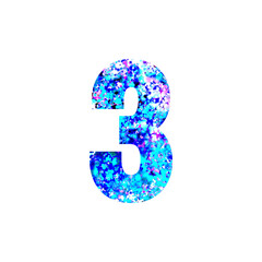 Sparkling Turquoise And Magenta Digit Three