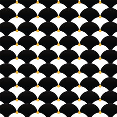Obraz premium black luxury background ,Elegant Black and White Seamless Scallop Pattern with Gold Dots