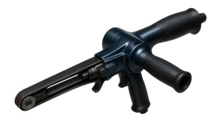 Extended-arm belt sander for accessing tight areas in automotive repair.