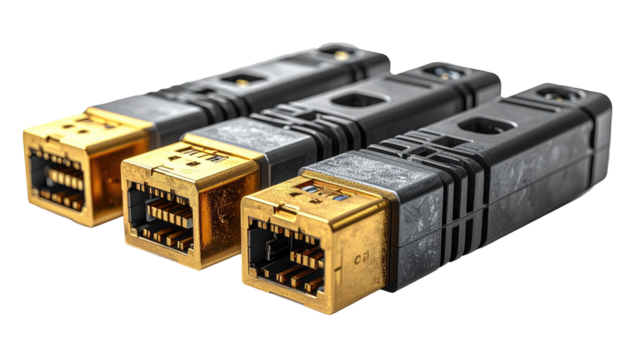 Close-up of three network connectors