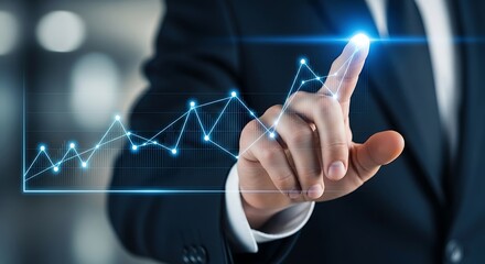 Businessman interacting with futuristic digital network graph data analysis