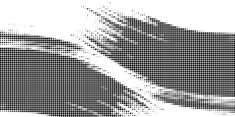 Grunge halftone dots pattern texture background. Modern dotted illustration. Abstract curves. Points backdrop. Grungy spotted pattern. Monochrome template for web design, covers, web sites, banners
