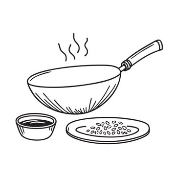 black and white wok cooking food clip art preview