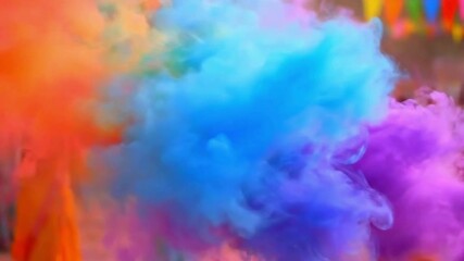 Vibrant abstract background with colorful rainbow smoke waves and dynamic gas-like motion inspired by Holi festival celebration, seamless loop animation. - Powered by Adobe