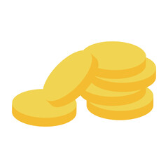 Stack of golden coins isolated on white background representing wealth and financial success with a simple flat design aesthetic