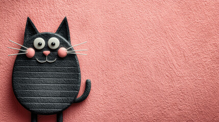 Cute Black Cat Cartoon on Pink Background for Kids and Creative Projects