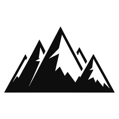 Geometric Black Mountain Range Symbol with Sharp Peaks and White Snowy Highlights on White mountains