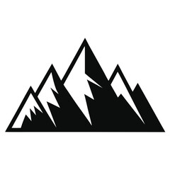 Graphic black silhouette of a mountain range with sharp white snow details on a white background