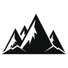 Minimalist Black and White Mountain Range Icon with Sharp Peaks and White Snow Accents on a White Background
