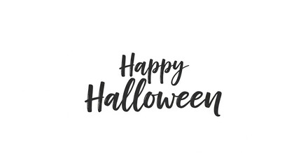 Black stylized "Happy Halloween" text on white background, ideal for holiday greeting cards, banners, or social media posts, conveying festive spirit