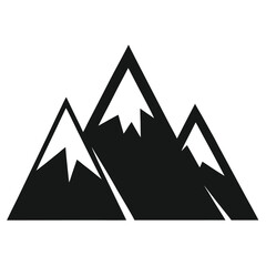 Minimalist black silhouette of three pointed mountain peaks with white snow details mountains