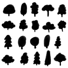 Black shadow tree PNG illustration with transparent background, natural plant clipart for landscape and eco design