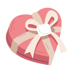 Pink Heart Shaped Gift Box With Beige Ribbon Tied In A Bow On Transparent Background Ideal For Valentine's Day And Special Occasions