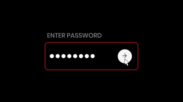 Wrong password entry animation with error on black background