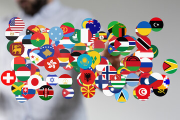 A vibrant illustration showcasing various national flags. Represents global concepts such as...